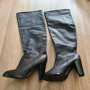 Leather knee high boots